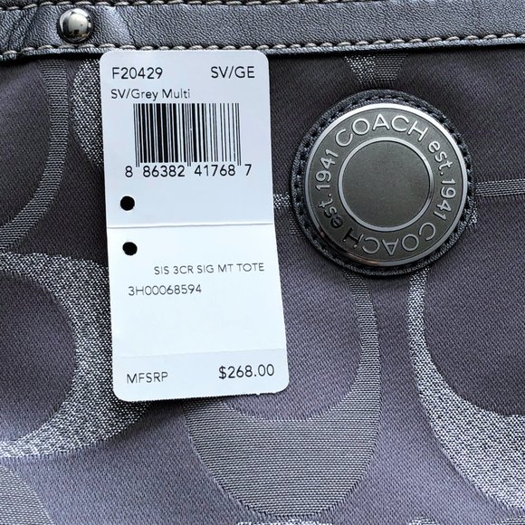 "SOLD" -COACH Silver Signature Metallic Tote Purse - Picture 3 of 12